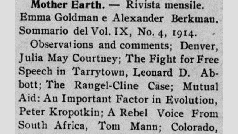 Ad for “Mother Earth,” by Emma Goldman and Alexander Berkman.