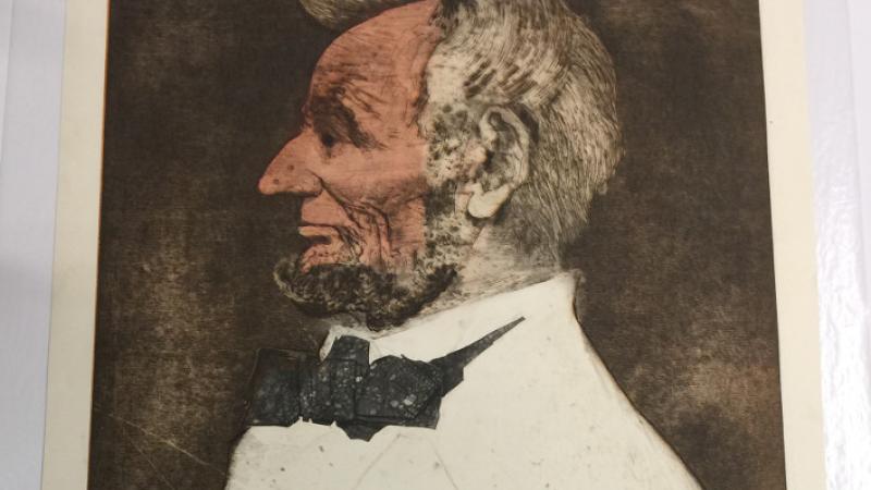 stylized painting of Abraham Lincoln in profile