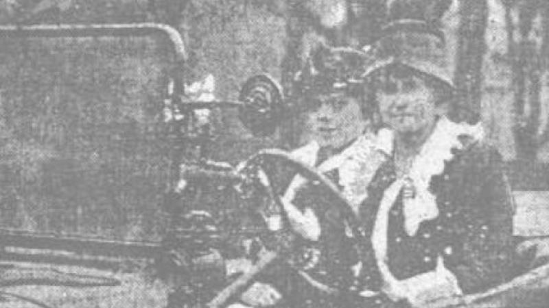 Miss Neil Richardson and Mrs. Alice S. Burke in Suffrage Car