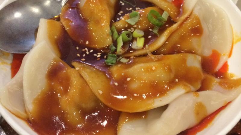 Red oil dumplings from Mala Sichaun Bistro, Houston, Texas. 