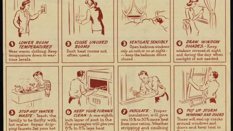 Pamphlet on fuel oil rationing tips, ca. 1945, in the Collection on World War I and World War II.