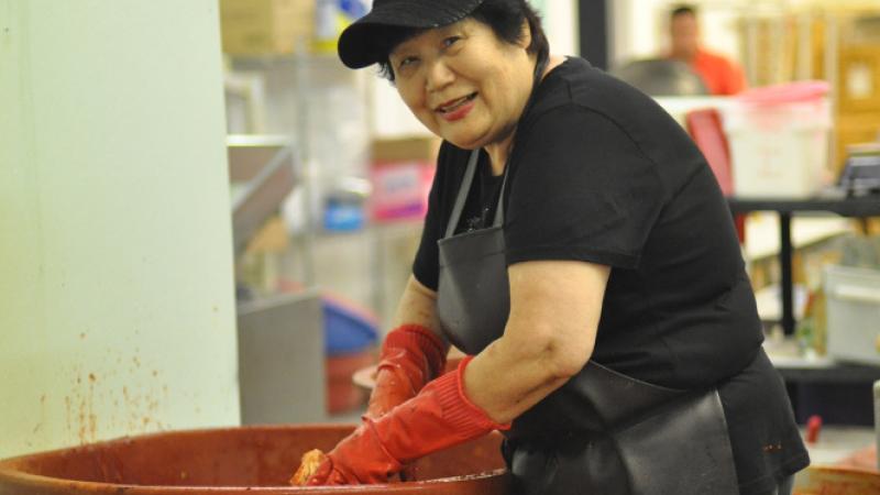 Kimchi maker Yeon Ok Lee of Kong Ju Rice Cake, Houston, Texas. 