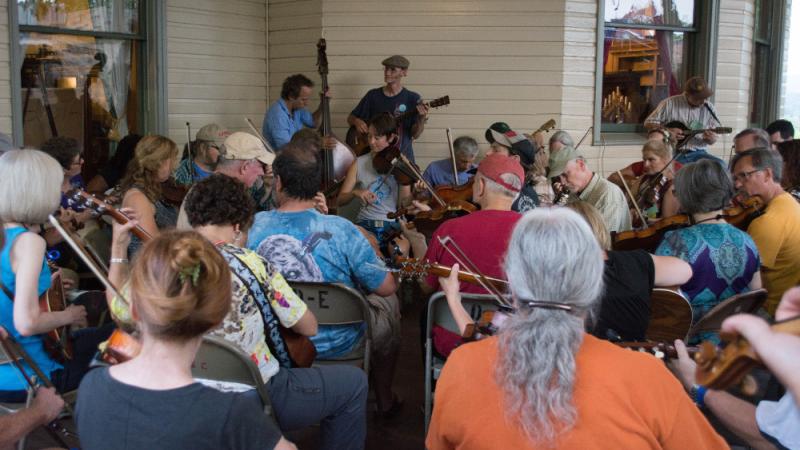 Photograph of the Old-Time Week instructor and student “Onion Jam” at Augusta