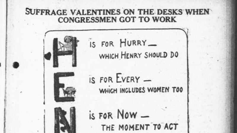 “Suffrage Valentines on the Desks When Congressmen Got to Work.”  The Day Book.