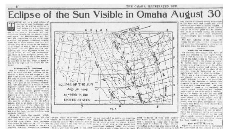 "Eclipse of the Sun Visible in Omaha August 30." Omaha Daily Bee (Omaha, NE)