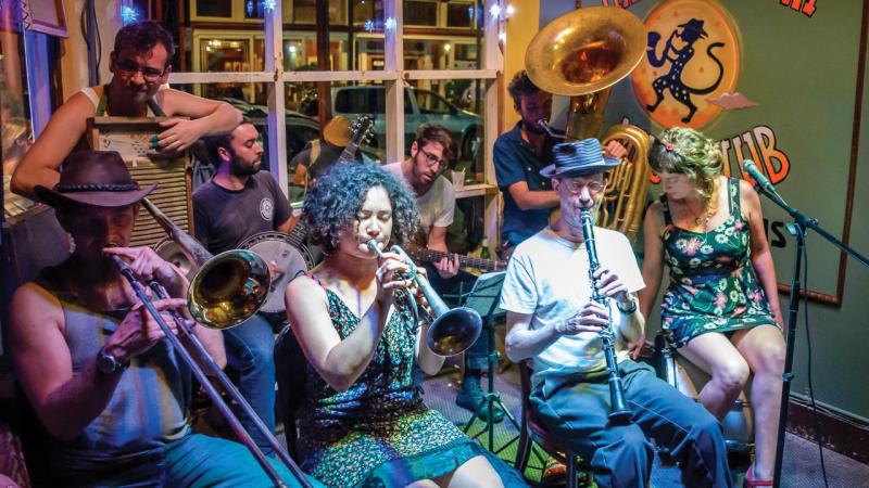 Tuba Skinny playing at the Spotted Cat on Frenchmen Street in New Orleans.