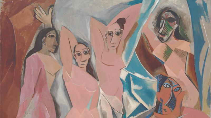 Pablo Picasso's painting, Les Demoiselles d'Avignon, which shows several women in abstract shapes. 