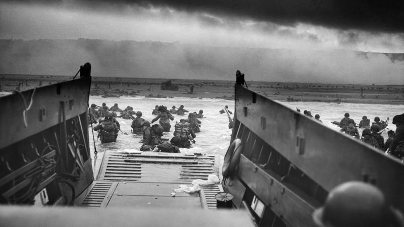 D-Day landing craft approach beach