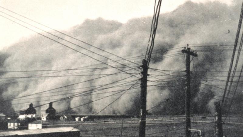 The "Black Sunday" dust storm approaches Spearman in northern Texas, April 14, 1935.