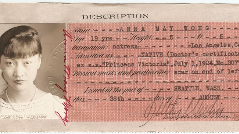 Anna May Wong Certificate of Identity, August 28, 1924