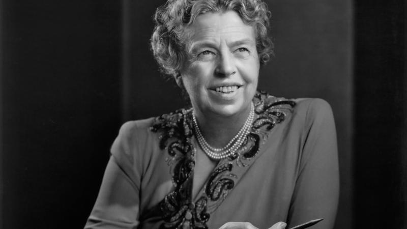 3/4 bland white photograph of Eleanor Roosevelt