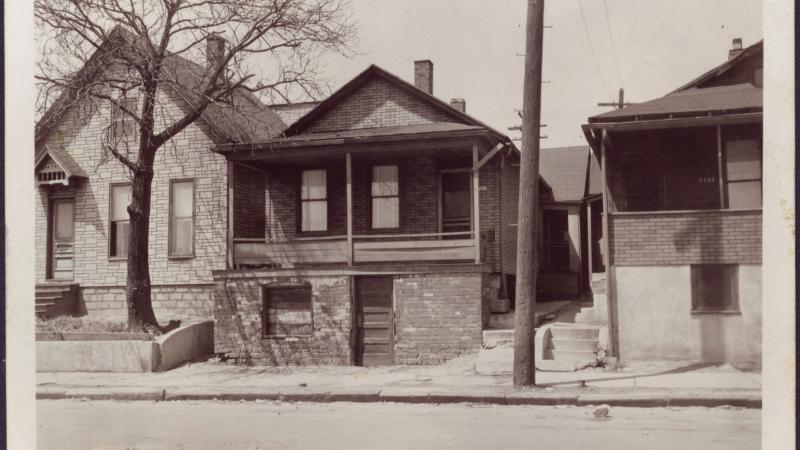 blank and white photograph of a house in Black Bottom 1950s