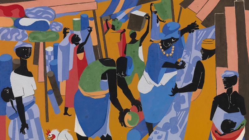Jacob Lawrence (American, 1917–2000), Market Scene, 1966 - Gouache on paper, Chrysler Museum of Art