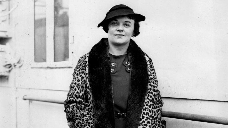 Ursula Parrott wearing a leopard-fur coat