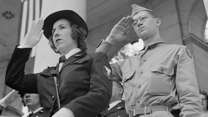 Arlington Cemetery. A WAVE and a soldier at the Memorial Day Service (May 1943). 