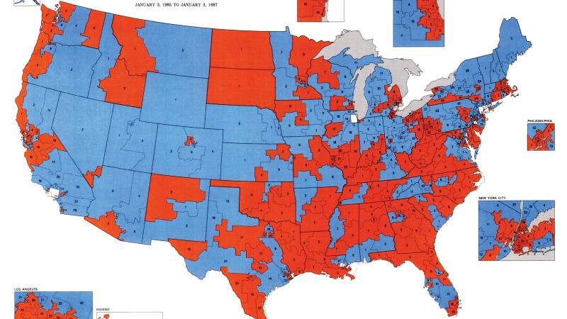 Red and blue political map of the U.S.