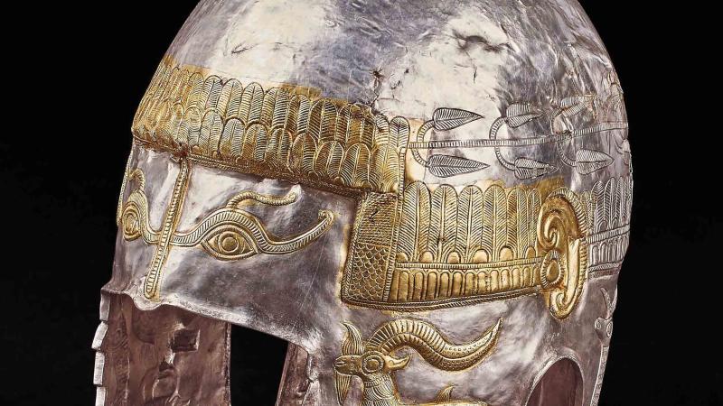 Silver helmet with gold detailing