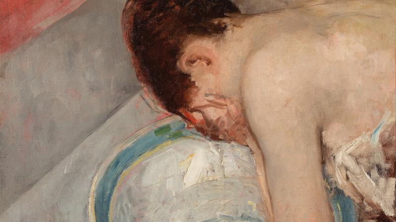 Painting of a woman washing her face in a basin