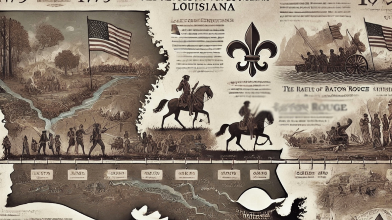 Graphic of the state of Louisiana with a timeline of events