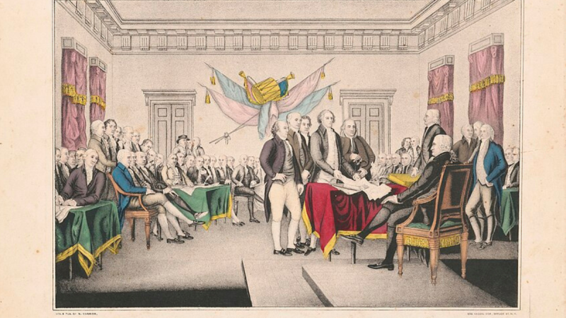Drawing of the Declaration of Independence being signed