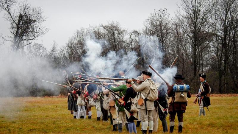 Group of reenactors at the Battle of Princeton Revolutionary Battlefield in New Jersey