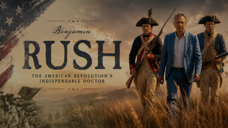 Benjamin Rush: The American Revolution's Indispensable Doctor. Historian Joseph Laconte walking alongside two Revolutionary War soldiers through a field.