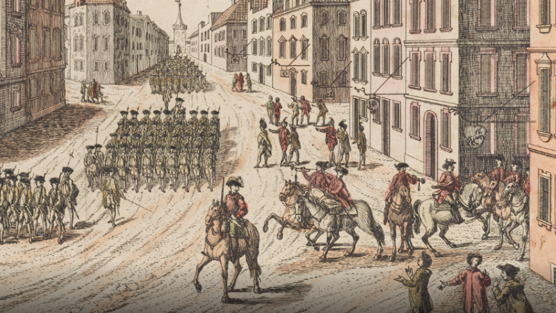 Illustration of British soldiers occupying New York City during the Revolutionary War